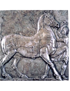 Funerary low-relief from Penteli showing a squire and a...