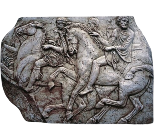 Low-relief horsemen during the procession of the Panathenaeus, fragment of frieze of the Parthenon North plate XLVI.