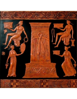 Bajorrelieve de deidades aportando regalos en torno a una...