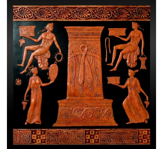 Low-relief of deities bringing gifts around a...