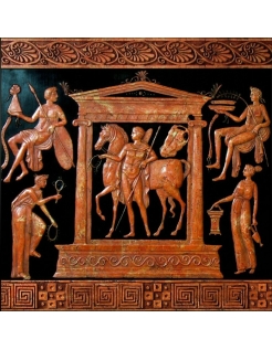 Bas-relief divinités apportant des présents à cavalier...
