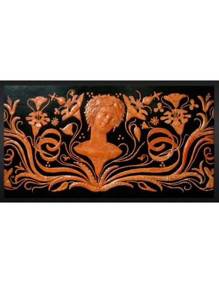 Bajorrelieve de estilo griego antiguo, retrato de Flora, diosa de la primavera.