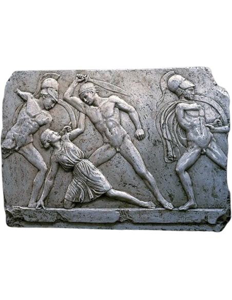 Bajorrelieve Batalla de griegos contra las amazonas, friso oriental del Mausoleo de Halicarnaso según Scopas.