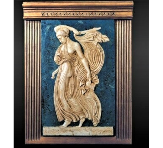 Low relief Menadus holding a sword and the part...