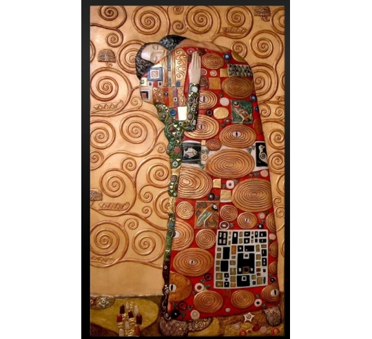Cuadro en relieve El abrazo según Gustav Klimt.