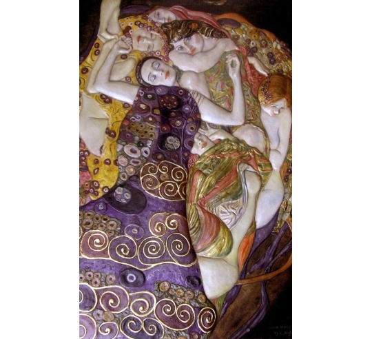 Relief painting The Young Girl after Gustav Klimt.