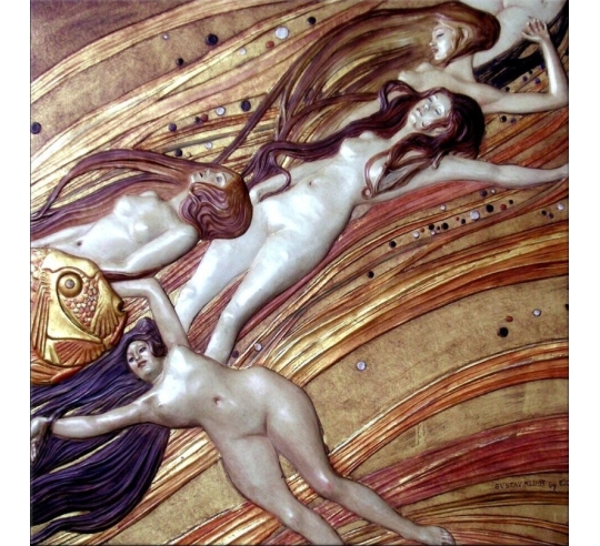 Relief painting Water in Motion after Gustav Klimt.