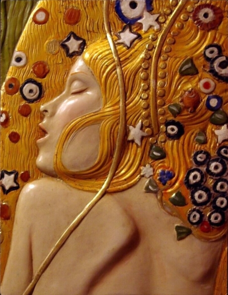 Relief painting Water Snakes II after Gustav Klimt.
