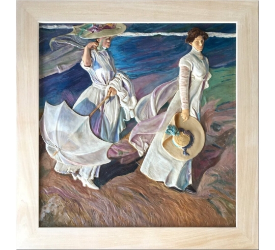 Relief painting Promenade by the Sea after Joaquín Sorolla.