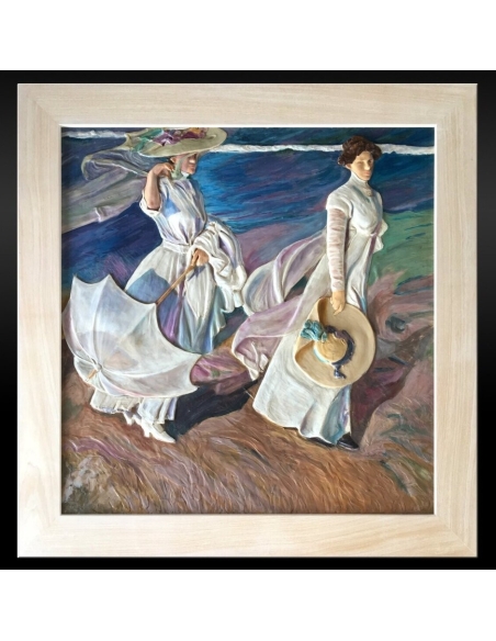 Relief painting Promenade by the Sea after Joaquín Sorolla.