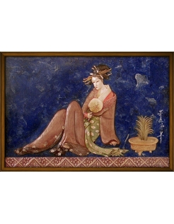Relief painting of a beautiful Japanese courtesan or...