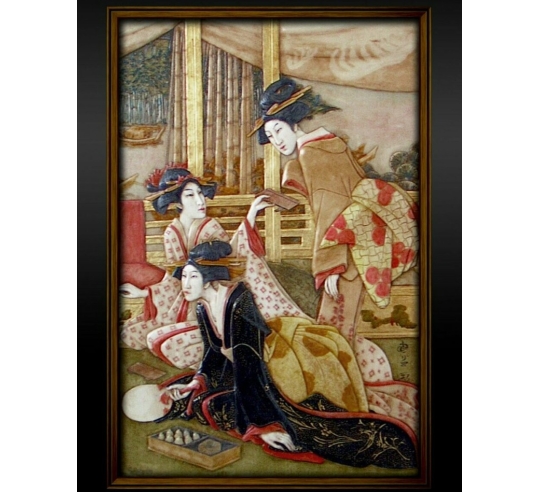 Cuadro en relieve de jóvenes cortesanas...