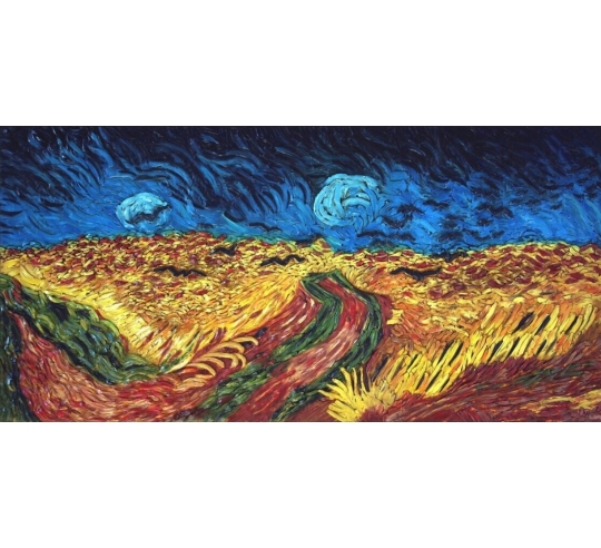 Relief painting, Wheat Field with Crows, after the Vincent Van Gogh painting.