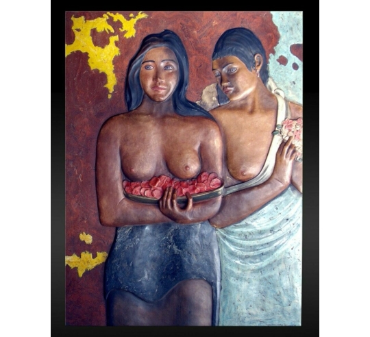 Tableau en relief Deux femmes tahitiennes,...