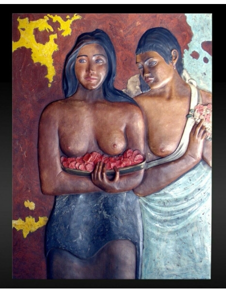 Tableau en relief Deux femmes tahitiennes, d'après la peinture de Paul Gauguin.