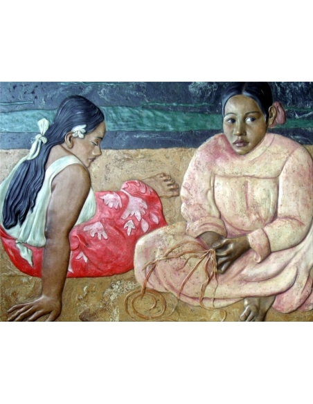 Cuadro en relieve Mujeres de Tahití en la playa, según el cuadro de Paul Gauguin.
