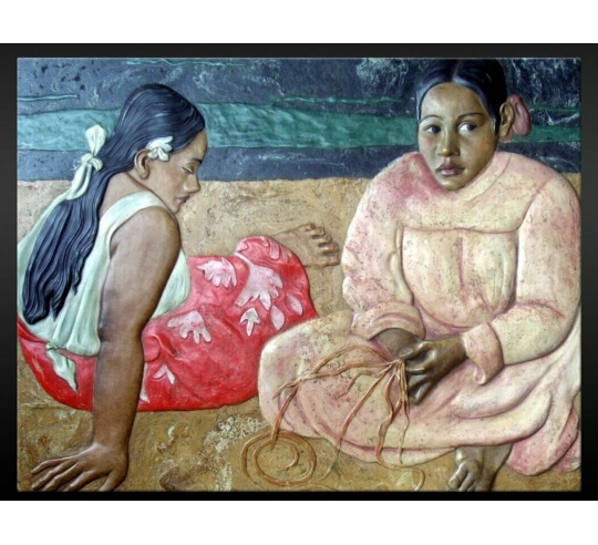 Cuadro en relieve Mujeres de Tahití en la...