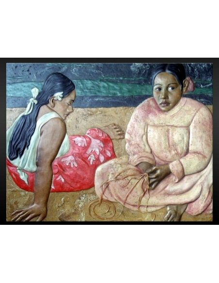 Cuadro en relieve Mujeres de Tahití en la playa, según el cuadro de Paul Gauguin.