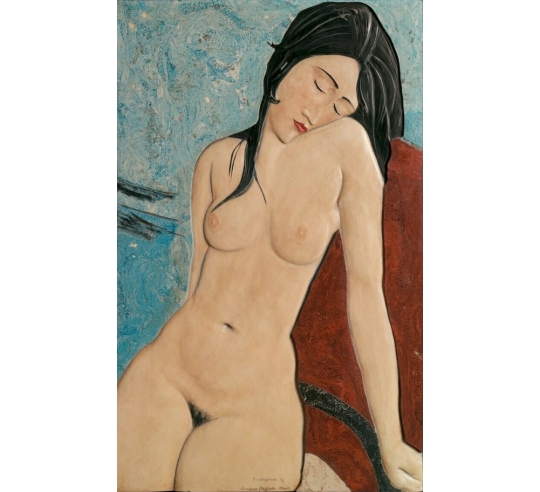 Relief painting Seated Nude after Amedeo Modigliani.