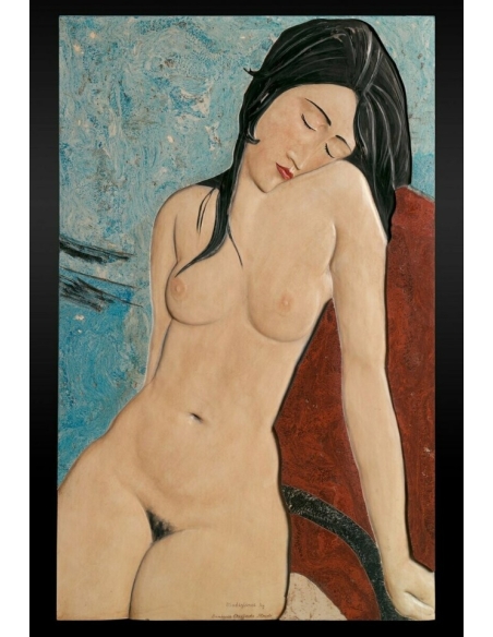 Tableau en relief Nu assis d'après Amédéo Modigliani.