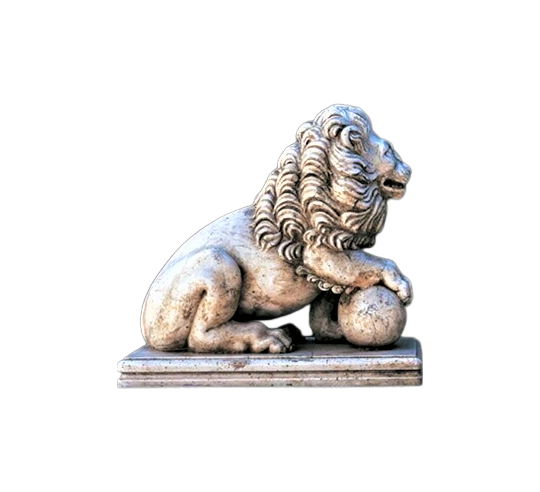Estatua de león de estilo veneciano, reproducción de los leones de las columnas de la catedral de Ravello.
