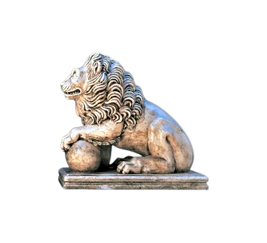 Estatua de león de estilo veneciano, reproducción de los leones de las columnas de la catedral de Ravello.
