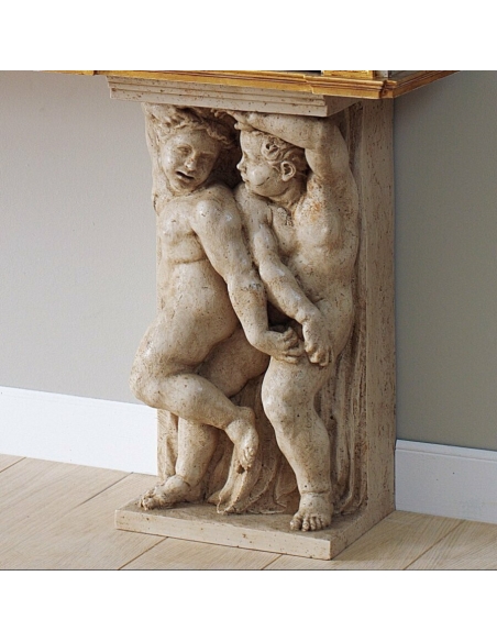 Pied de table Deux putti, d'après Michel-Ange d'après la voûte de la Chapelle Sixtine.