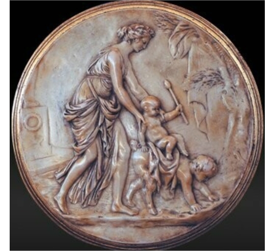 Médaillon de style romain, nymphe faisant monté...