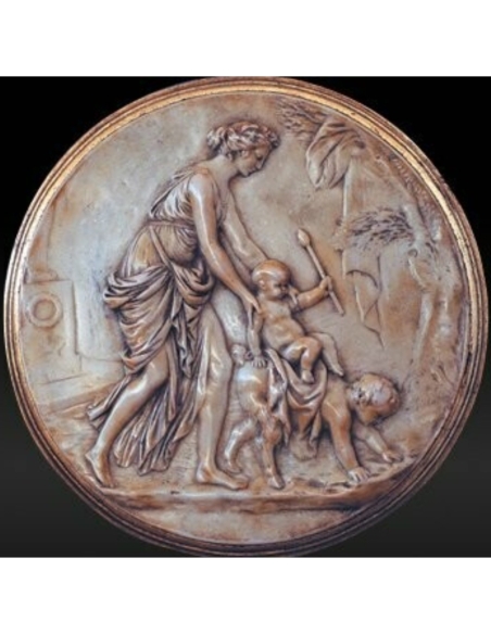 Médaillon de style romain, nymphe faisant monté un enfant sur le dos d'un faune d'après la décoration d'une villa de Pompéi.