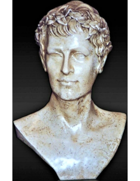 Buste du général Jules César jeune, conquérant de la gaule et coiffé des lauriers de la victoire.