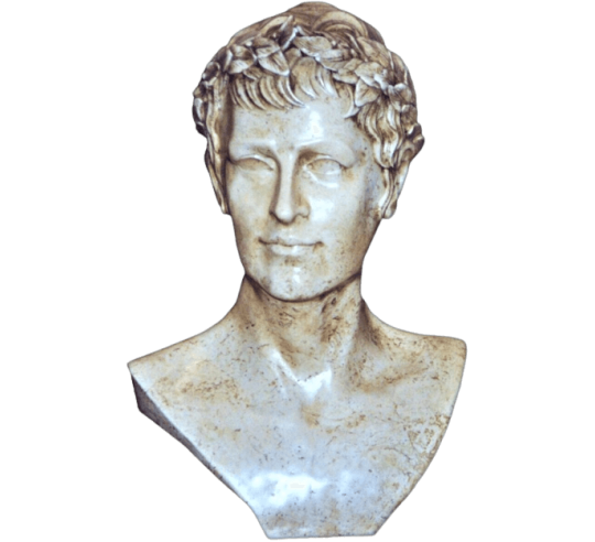 Bust of the young general Julius Caesar, conqueror of Gaul and wearing the laurels of victory.