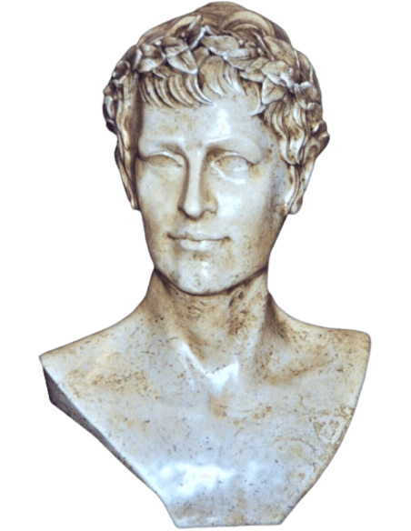 Buste du général Jules César jeune, conquérant de la gaule et coiffé des lauriers de la victoire.