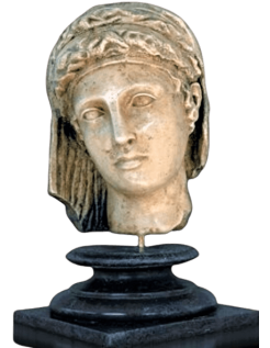 Tête de statue funéraire ou votive de jeune femme...