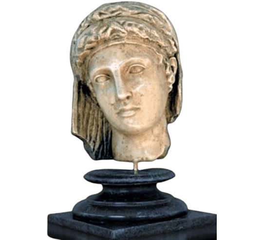 Tête de statue funéraire ou votive de jeune femme aristocrate, style grèce antique.