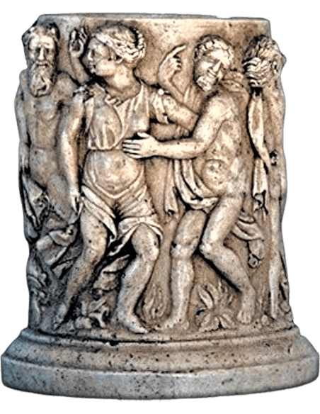 Vase de style grec antique, motifs scène de bacchanales faunes et nymphes.
