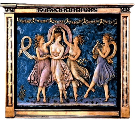 Relief painting The Dance of the Three Graces, after Antonio Canova, central element of the tryptic.