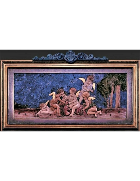 Tableau en relief Groupe de six Amours jouant avec un chien d'après Jean-François Clermont