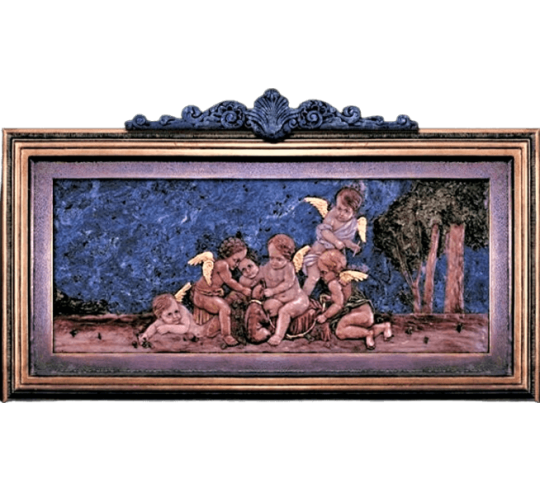 Relief painting Group of six Putti playing with a dog after Jean-François Clermont