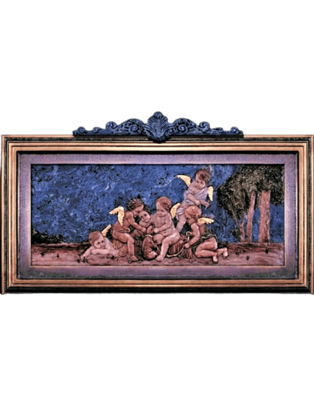 Tableau en relief Groupe de six Amours jouant avec un chien d'après Jean-François Clermont