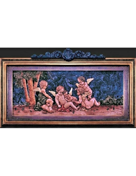 Tableau en relief Groupe de cinq Amours jouant avec des colombes d'après Jean-François Clermont.