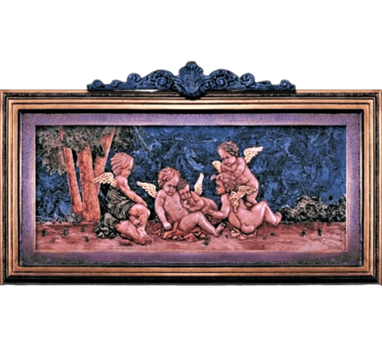 Tableau en relief Groupe de cinq Amours jouant avec des colombes d'après Jean-François Clermont.