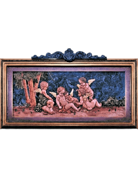 Tableau en relief Groupe de cinq Amours jouant avec des colombes d'après Jean-François Clermont.
