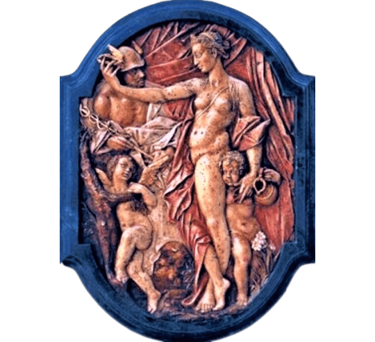 Tableau en relief Vénus et Mercure d'après Bartholomäus Spranger.