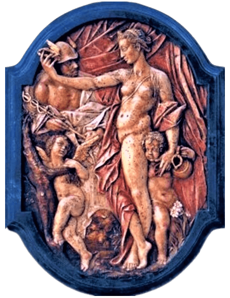 Tableau en relief Vénus et Mercure d'après Bartholomäus Spranger.