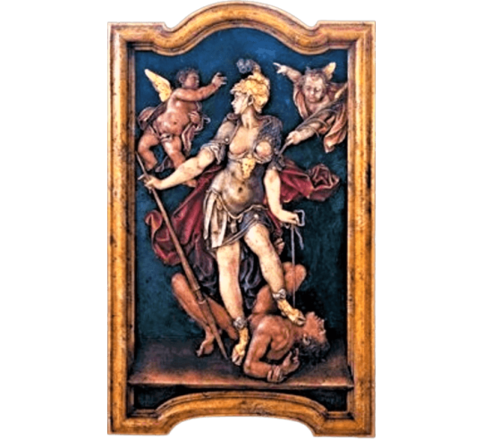 Relief painting Minerva victorious over ignorance after Bartholomäus Spranger.