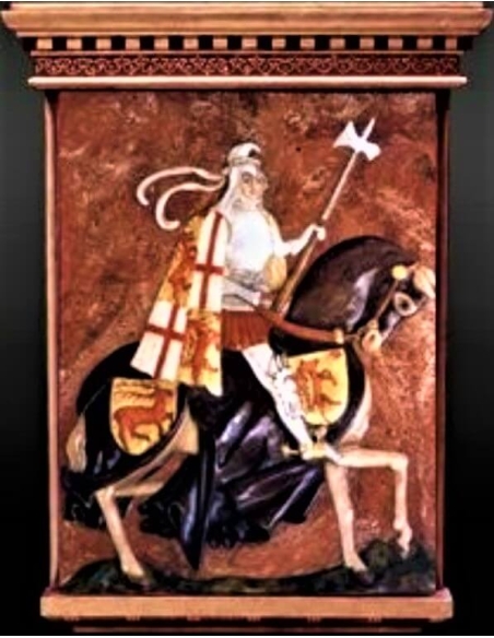 Tableau en relief de Chevalier Capodilista à cheval d'après les miniatures du code de Giovani Francesco Capodilista.