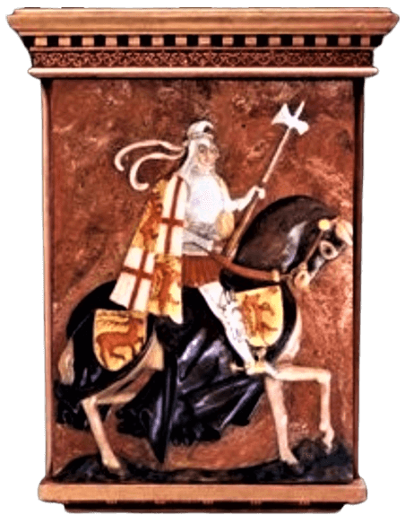 Tableau en relief de Chevalier Capodilista à cheval d'après les miniatures du code de Giovani Francesco Capodilista.