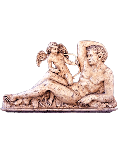 Bas-relief Cupidon contemplant la beauté d'Adonis.