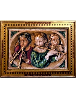 Tableau en relief polychrome jeunes joueurs de flute...