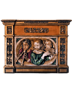 Tableau en relief polychrome jeunes joueurs de flute...